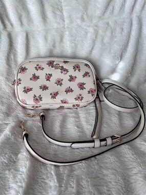 Coach Floral Crossbody Bag Wristlet White Pink Convertible Purse